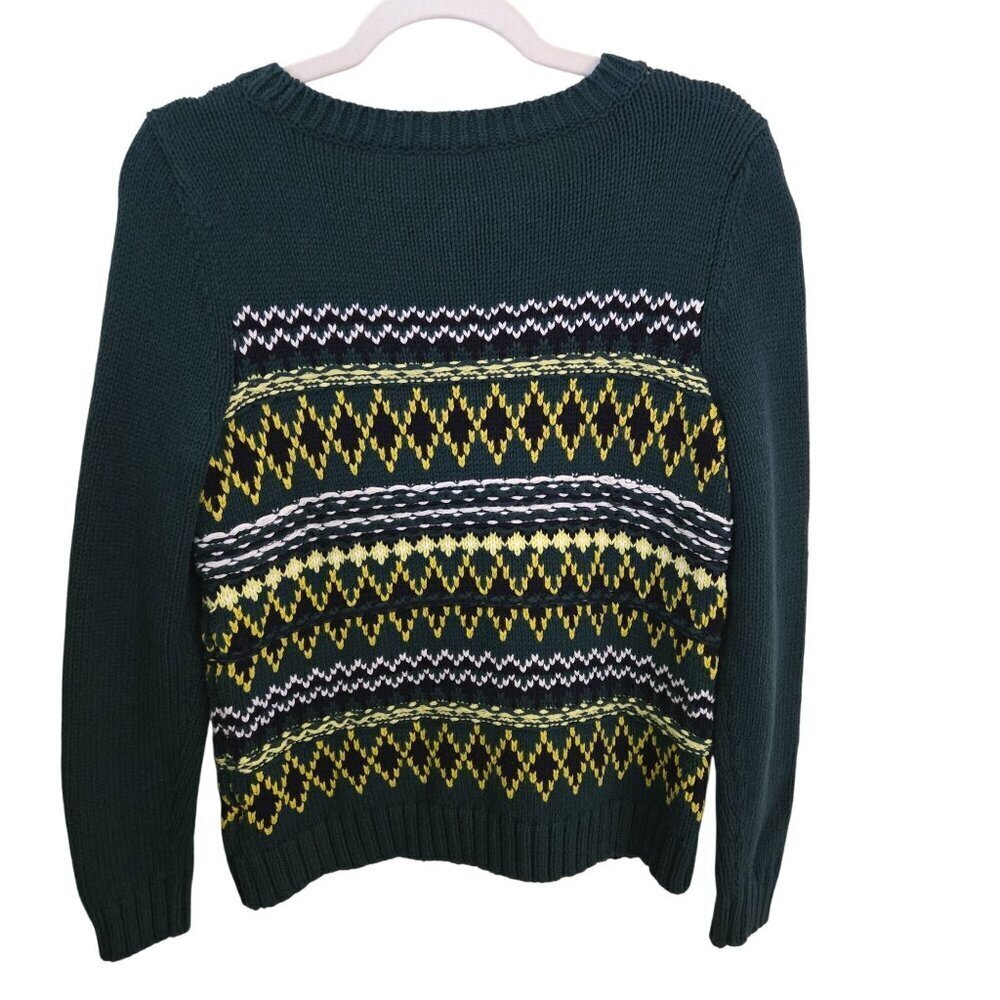 Talbots Fairisle Green Textured Cotton Knit Sweater Size Mp - Picture 3 of 6